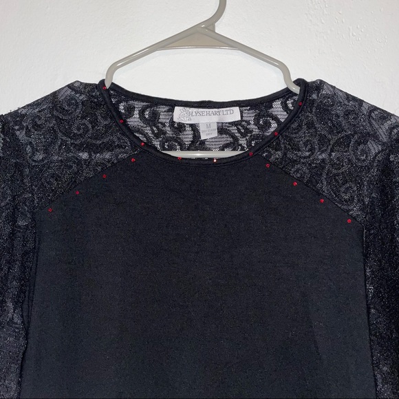 Lace and Red Sequin Long Sleeve - Picture 2 of 4